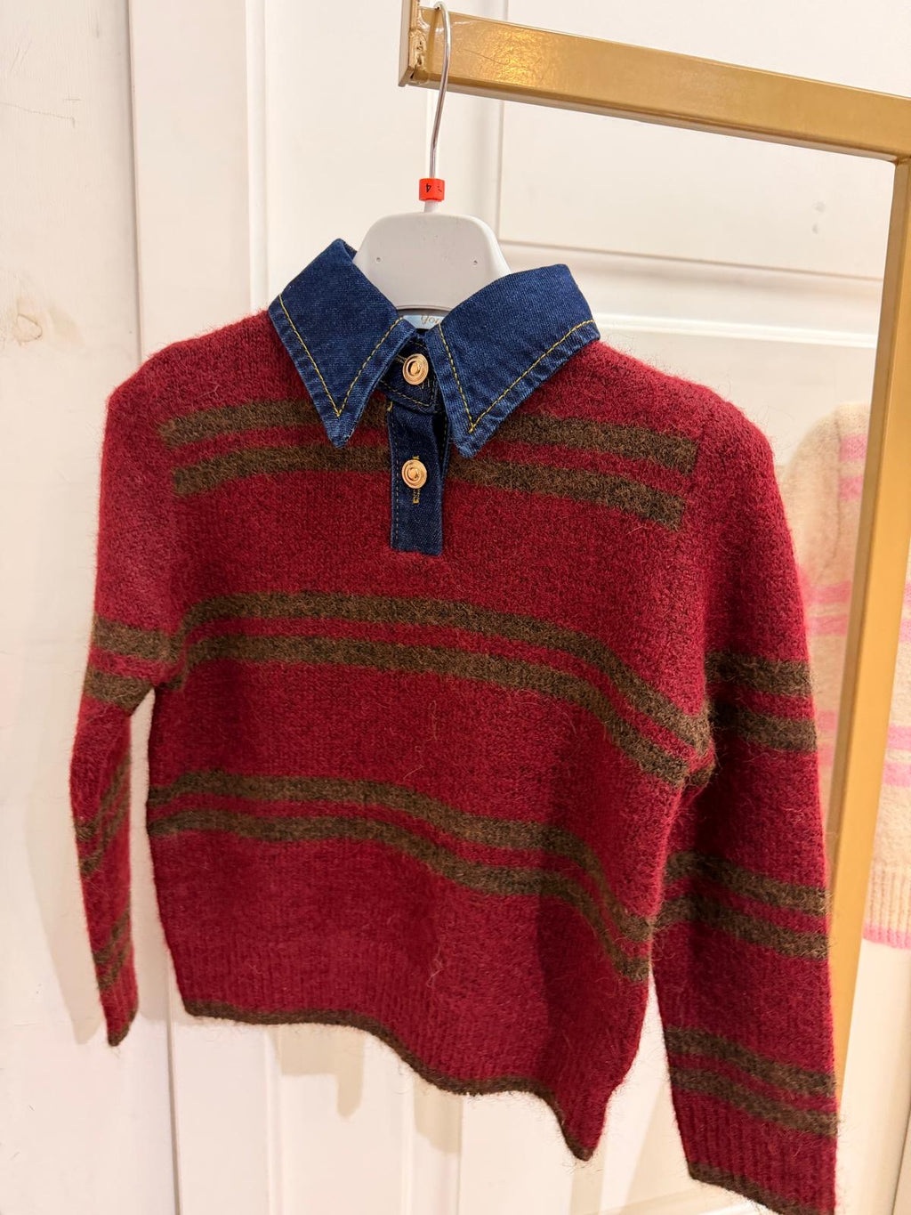 Pull righe colletto jeans