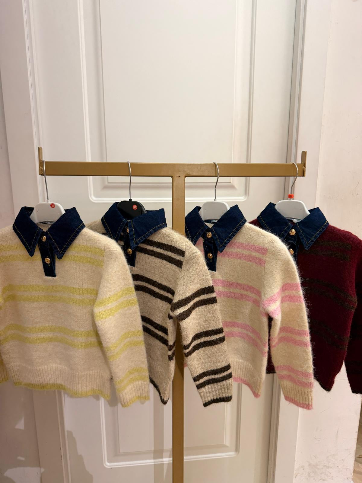 Pull righe colletto jeans