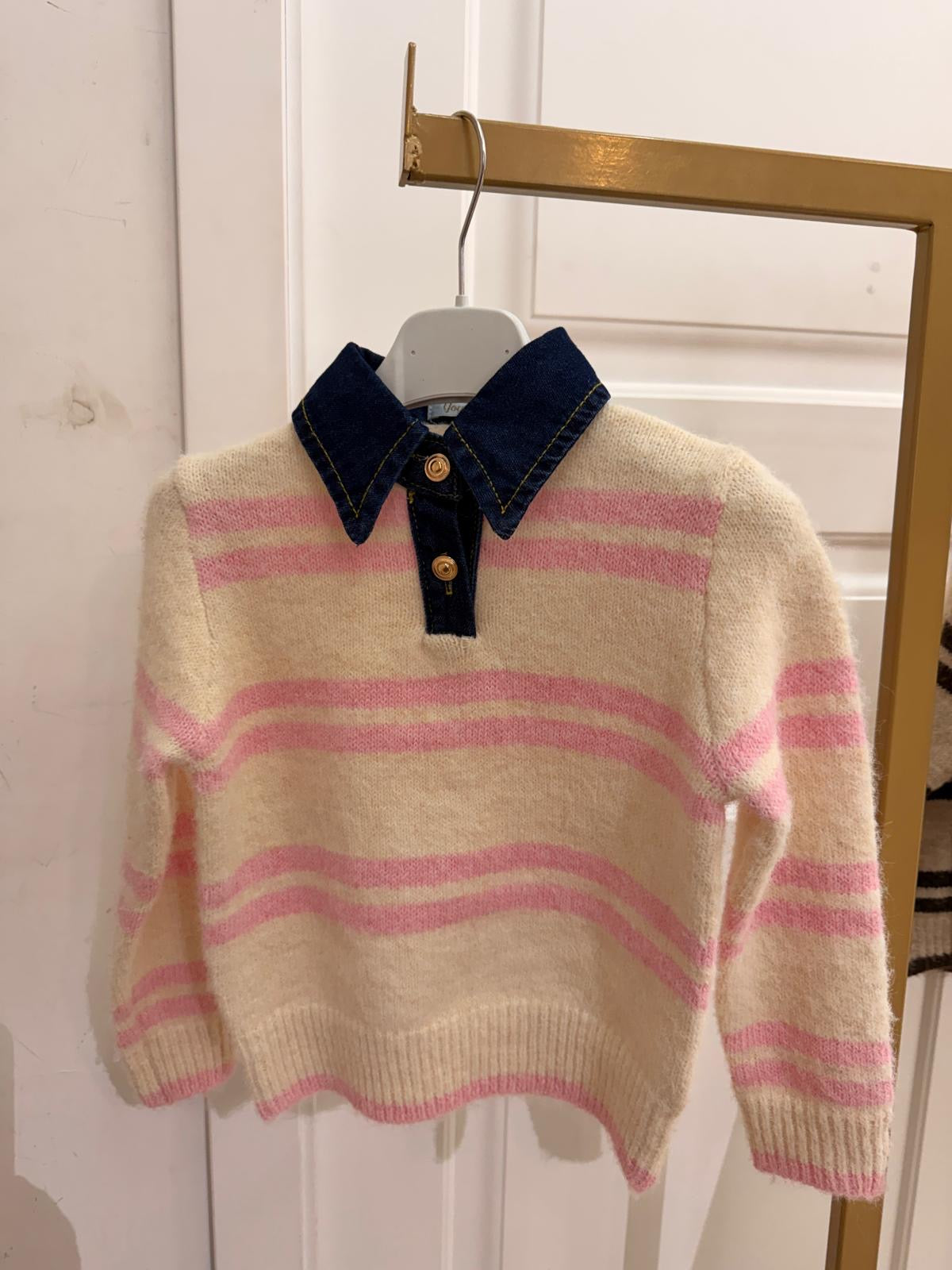 Pull righe colletto jeans